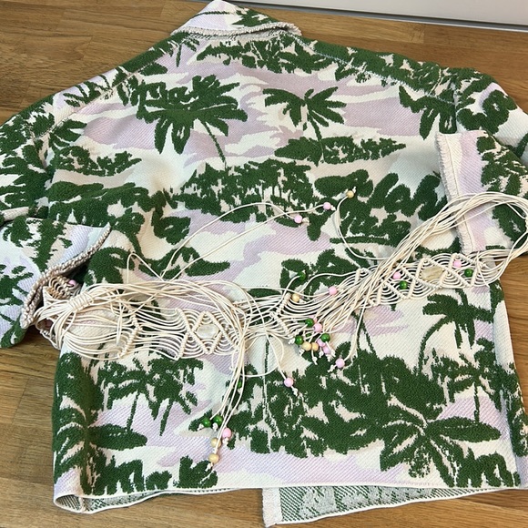 MAJE Imprime Aloha Beige Belted Cardigan Jacket sz 2 SMALL - Picture 7 of 7